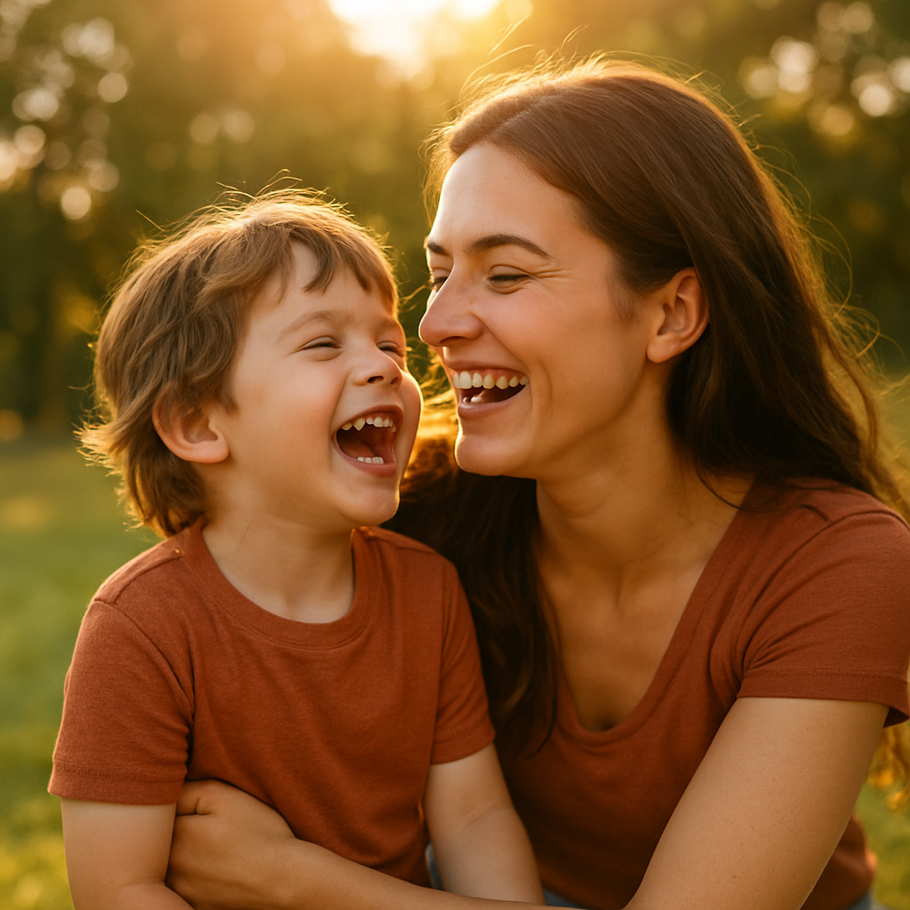 Mãe e filho sorrindo, representando um momento especial